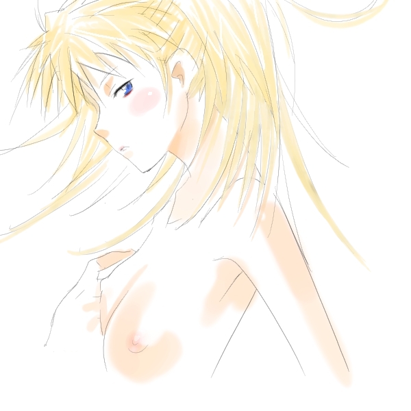 souryuu asuka langley, neon genesis evangelion, bad id, bad pixiv id, 1girl, blonde hair, blue eyes, breasts, female focus, long hair, looking back, small breasts, solo