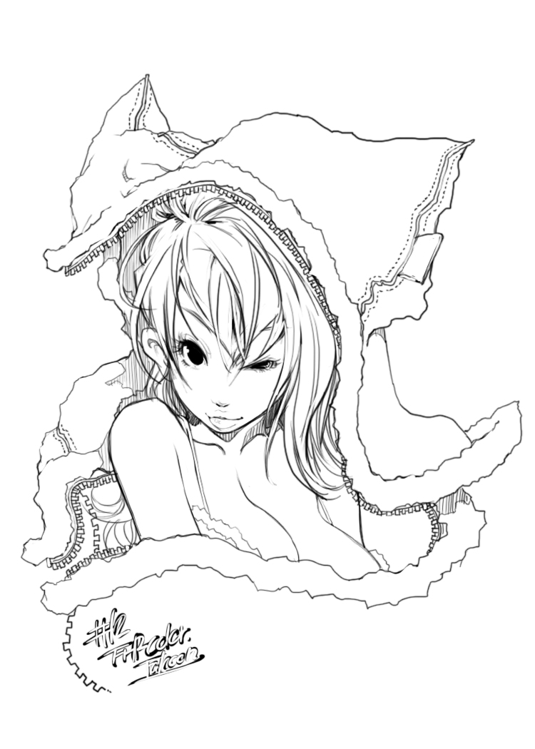 falcoon, original, 1girl, female focus, greyscale, lips, monochrome, smile, solo