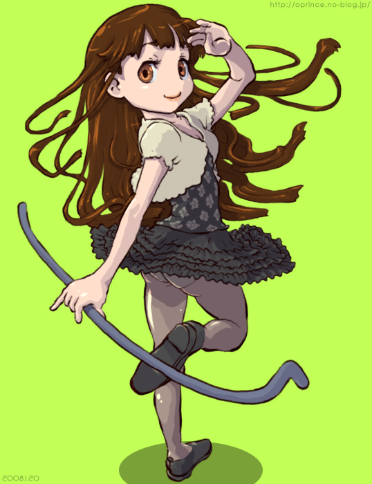 oprince, hana (kamen rider den-o), kamen rider den-o, kohana, kamen rider, kamen rider den-o (series), 1girl, ass, blouse, brown eyes, brown hair, female focus, long hair, looking at viewer, pantyhose, salute, shirt, skirt, smile, solo