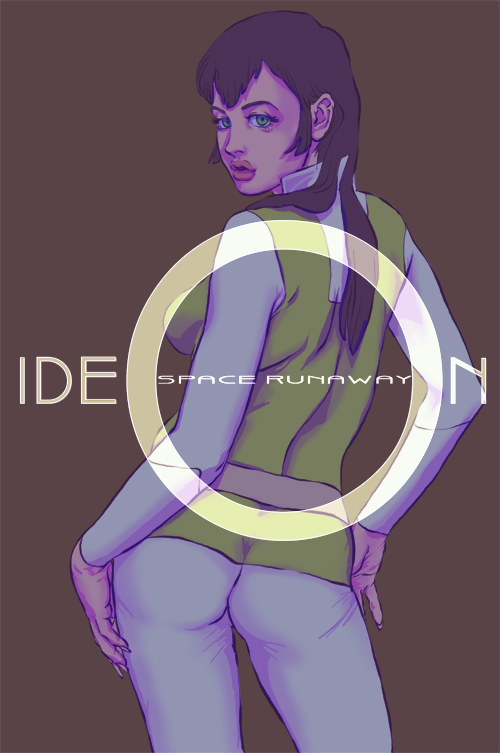 oprince, karala ajiba, densetsu kyojin ideon, 1980s (style), 1girl, ass, black hair, female focus, green eyes, lipstick, looking back, makeup, oldschool, pout, realistic, retro artstyle, solo, spandex