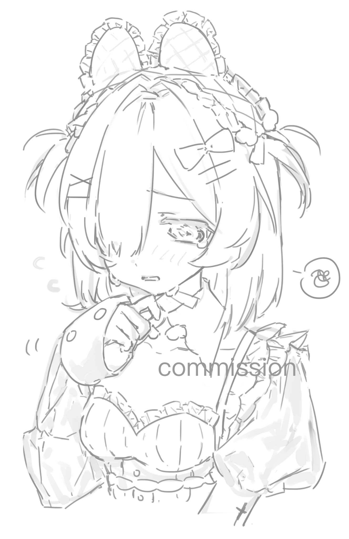 original, commission, highres, 1girl, bow, crying, crying with eyes open, dress, hair bow, krraaa2.0, rabbit girl, short hair, sketch, tears