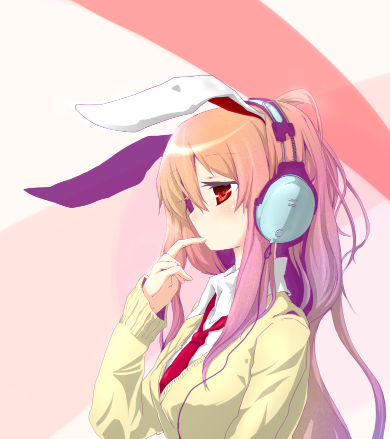 azuma seiji, mugen soukyuu, reisen udongein inaba, touhou, 1girl, alphes (style), animal ears, female focus, headphones, necktie, parody, rabbit ears, red necktie, solo, style parody
