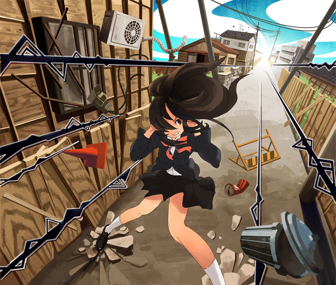 inaba taiju, bad id, bad pixiv id, brown hair, ina7, skirt, socks, solo, wind