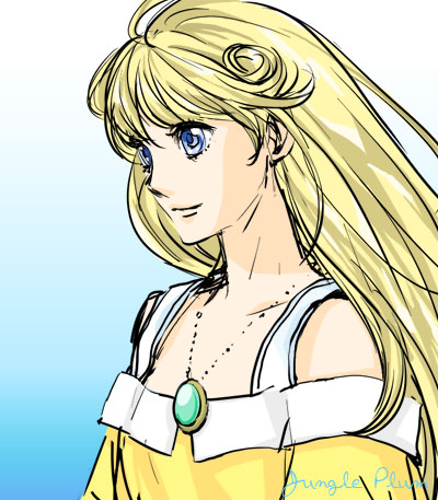 natsu (artist), natsu (jungle plum), cleo everlastin, majutsushi orphen, lowres, 1girl, blonde hair, blue eyes, female focus, long hair, solo