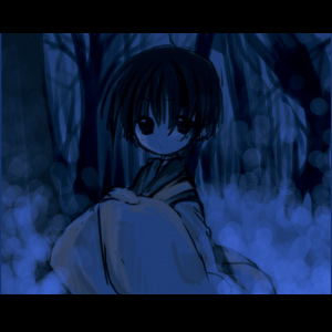 bear (artist), lowres, tagme, blue theme, japanese clothes, kimono, letterboxed, monochrome, night, oekaki, solo