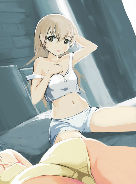 kawa akira, eila ilmatar juutilainen, sanya v. litvyak, strike witches, world witches series, 00s, 2girls, ass, camisole, multiple girls, panties, shorts, underwear