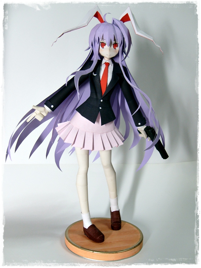 reisen udongein inaba, touhou, papercraft (medium), photo (medium), unconventional media, 1girl, animal ears, cardmodel, female focus, figure, figure (medium), gun, rabbit ears, solo, weapon