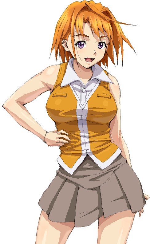 nigou, tokiha mai, my-hime, 00s, 1girl, ahoge, breasts, female focus, large breasts, oekaki, orange hair, orange shirt, purple eyes, school uniform, serafuku, shirt, short hair, solo
