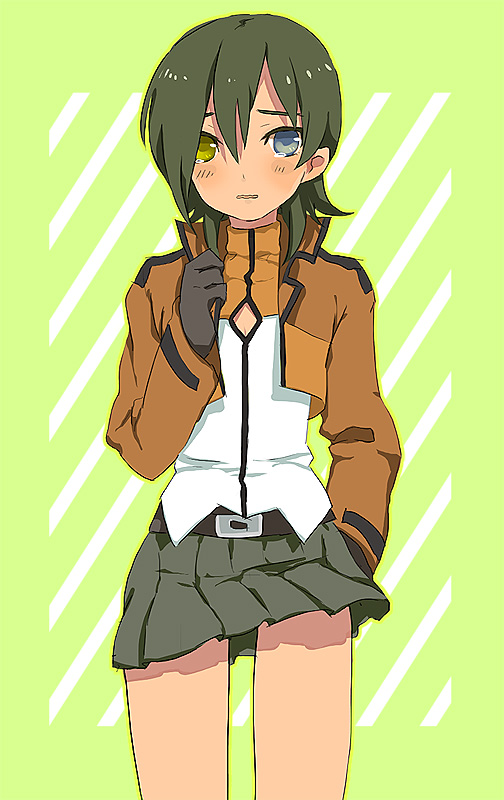 dadami, allelujah haptism, gundam, gundam 00, bad id, bad pixiv id, gender request, 00s, 1boy, crossdressing, crossdressing (mtf), genderswap, heterochromia, male focus, skirt, solo, tears