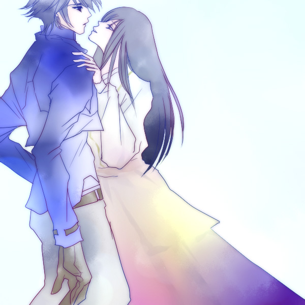 nagal, marina ismail, setsuna f. seiei, gundam, gundam 00, 00s, 1boy, 1girl, big hand, black hair, dress, gloves, gradient background, long hair