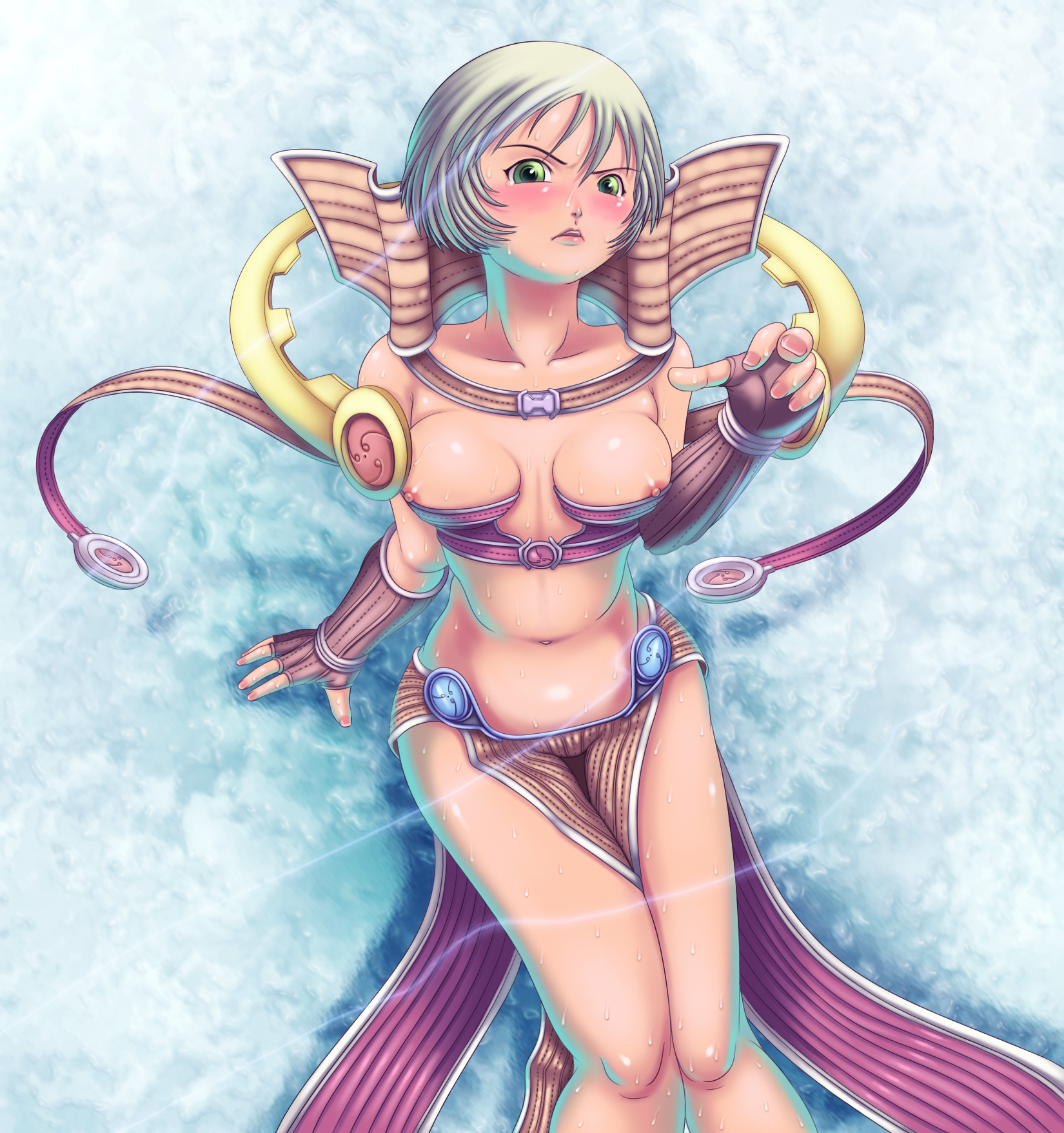 mondo gu rosso, sage (ragnarok online), original, ragnarok online, bad id, bad pixiv id, highres, 1girl, breasts, female focus, large breasts, nipples, short hair, solo, water