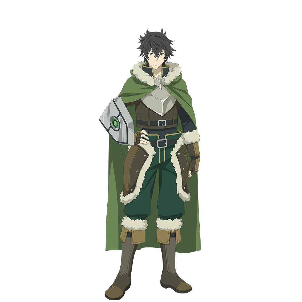 iwatani naofumi, tate no yuusha no nariagari, tate no yuusha no nariagari rerise, artist request, game cg, official art, 1boy, armor, armored boots, belt, black belt, black hair, black shirt, boots, breastplate, brown boots, brown gloves, brown shirt, cloak, collared shirt, elbow gloves, fingerless gloves, frown, full body, fur-trimmed armor, fur-trimmed boots, fur-trimmed gloves, fur-trimmed hood, fur trim, gloves, green cloak, green eyes, green pants, hair between eyes, hand on own hip, high collar, hood, hood down, hooded cloak, knee boots, layered shirt, legendary shield (small shield) (tate no yuusha no nariagari), legendary shield (tate no yuusha no nariagari), long sleeves, looking at viewer, male focus, messy hair, pants, shirt, short hair, short sleeves, sidelocks, simple background, solo, straight-on, tachi-e, tassets, transparent background