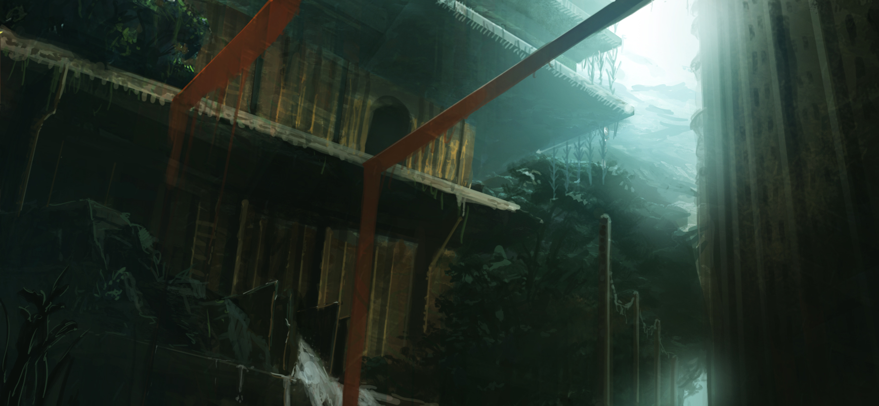 katou taira, bad id, bad pixiv id, highres, building, forest, landscape, nature, scenery