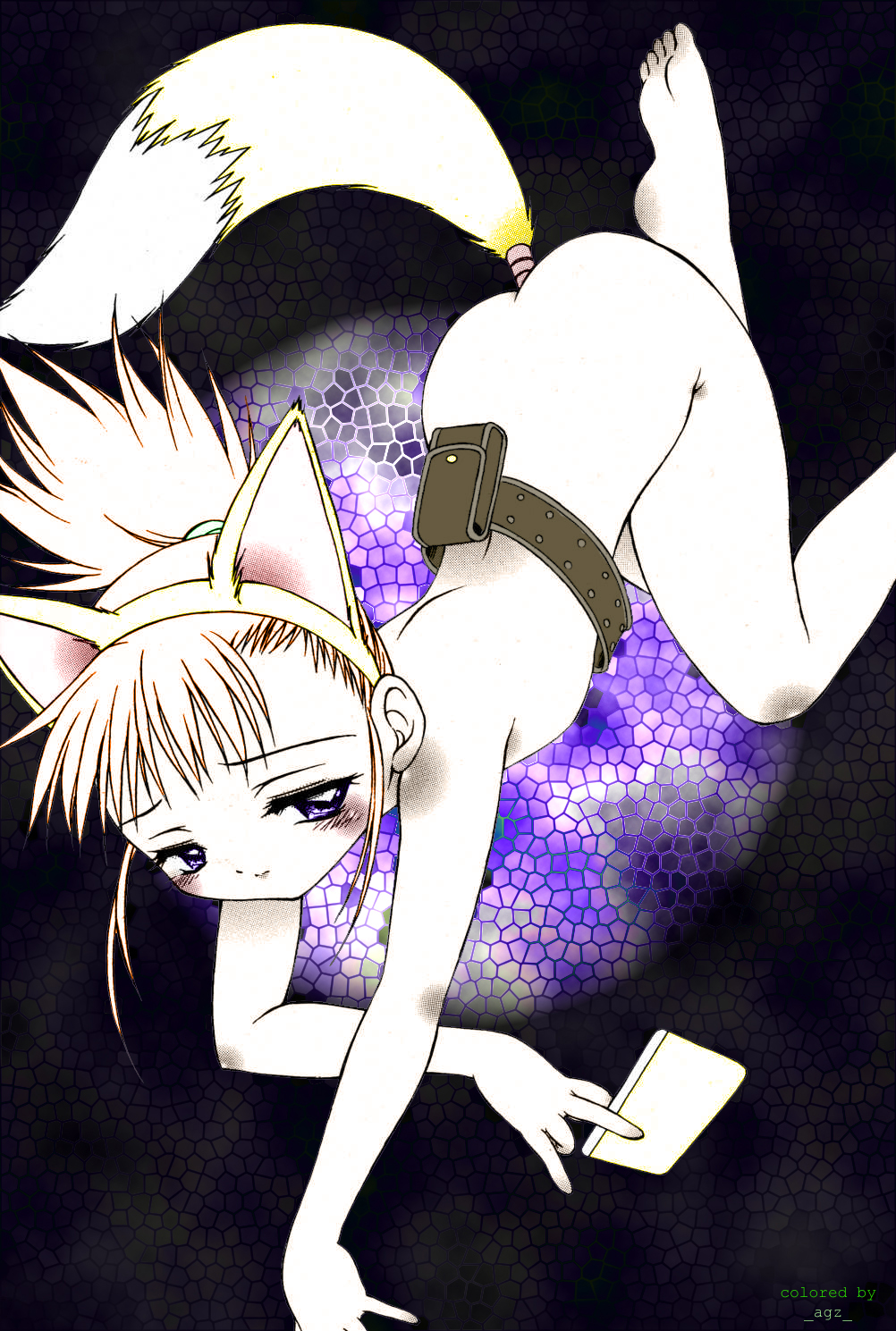 makino ruki, digimon, digimon tamers, highres, 00s, 1girl, anal, anal beads, anal tail, animal ears, belt, blush, butt plug, fake animal ears, fake tail, female focus, loli, object insertion, ponytail, purple eyes, sex toy, solo, tail