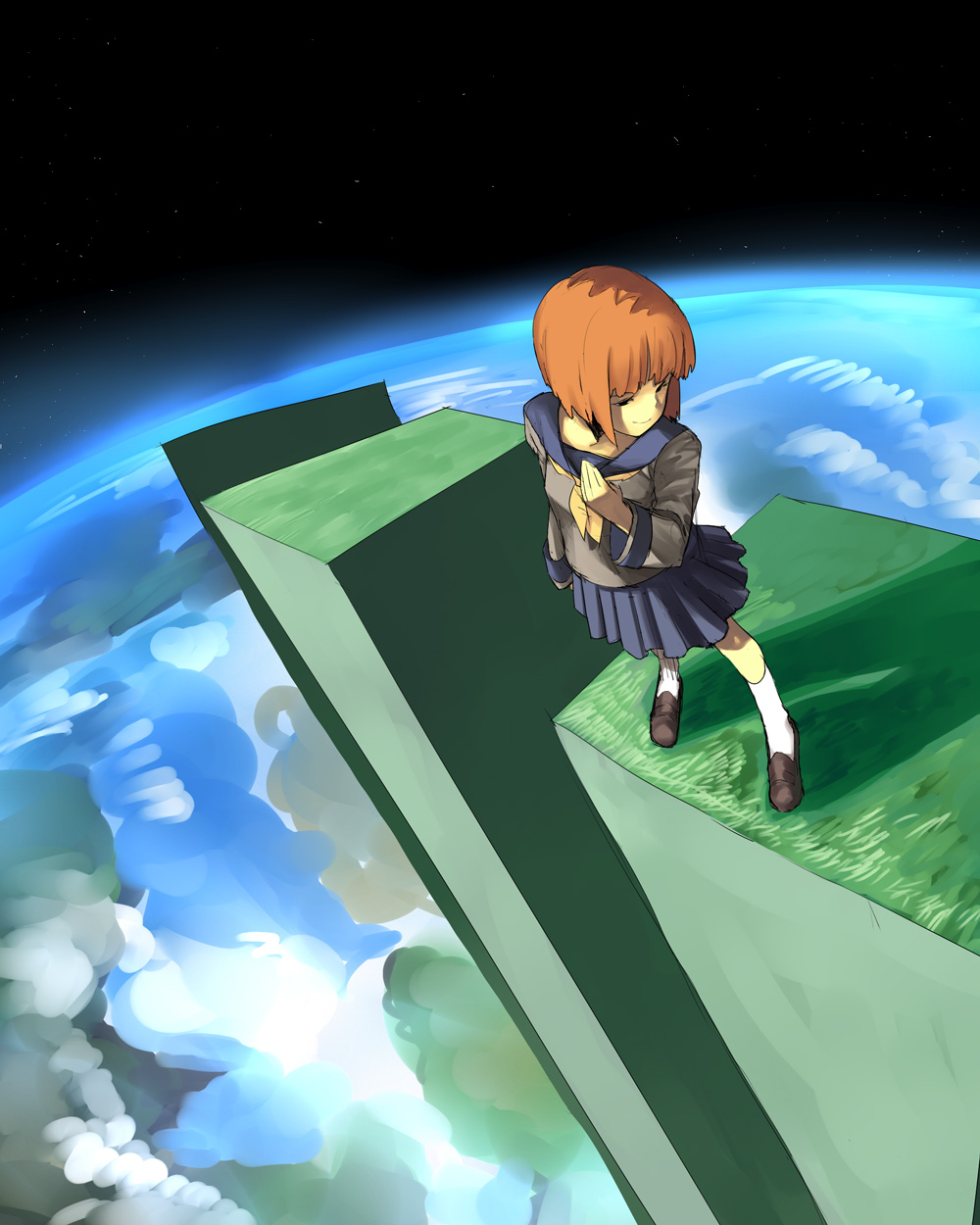 hama (22ji kara 24ji), original, highres, orbit, school uniform, serafuku, short hair, solo, space