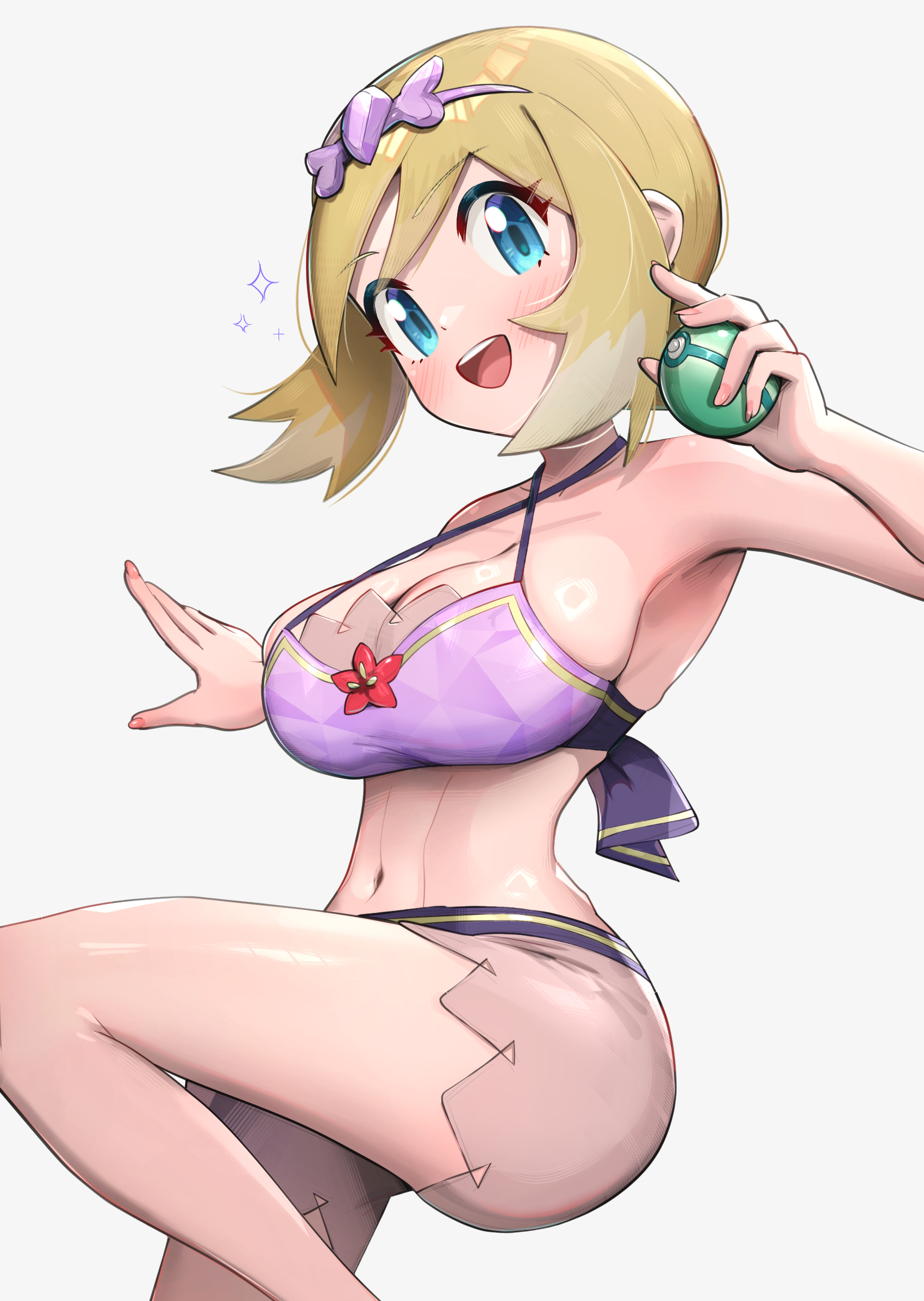 gonzarez, irida (pokemon), pokemon, pokemon legends: arceus, absurdres, highres, adapted costume, breasts, large breasts, simple background, solo, swimsuit, white background