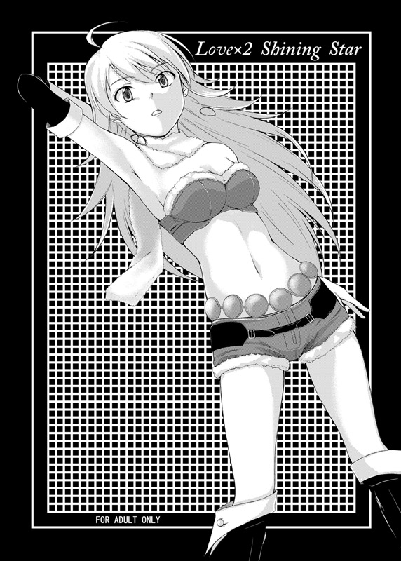 nishi (count2.4), hoshii miki, project fairy, idolmaster, idolmaster (classic), idolmaster 1, idolmaster sp, 00s, 1girl, breasts, bustier, cleavage, denim, denim shorts, female focus, greyscale, large breasts, lingerie, midriff, monochrome, navel, short shorts, shorts, solo, underwear