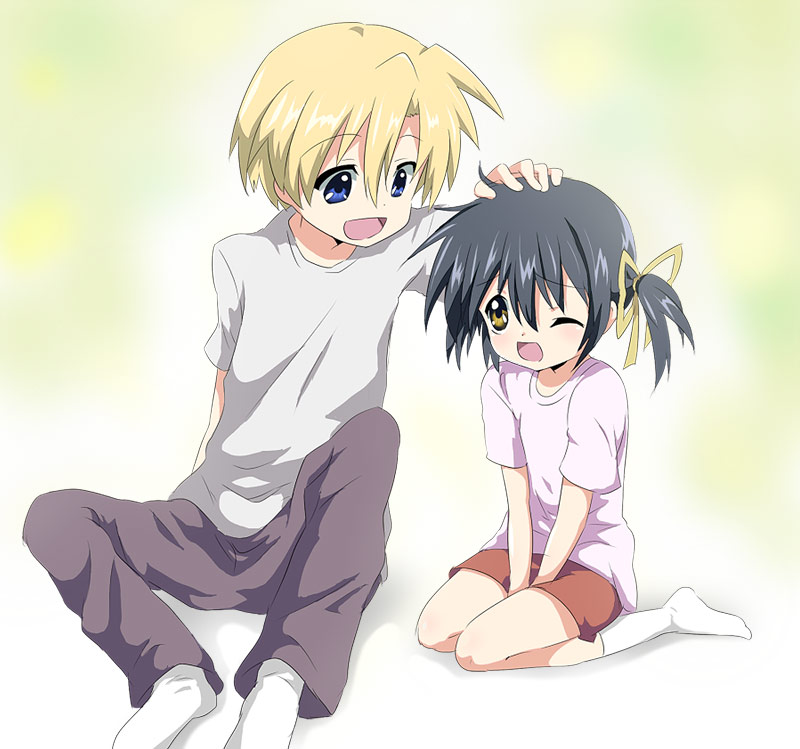 maruki (punchiki), sunohara mei, sunohara youhei, clannad, bad id, bad pixiv id, 00s, blonde hair, blue eyes, blue hair, brother and sister, child, siblings