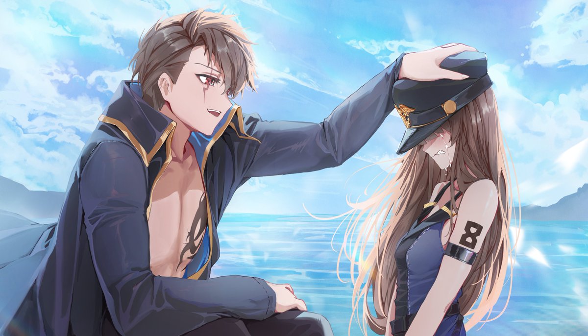 yoellim5, original, 1boy, 1girl, crying, long hair, long sleeves, open mouth, sad, shirt, short hair, streaming tears, teardrop, tears, trembling, virtual youtuber