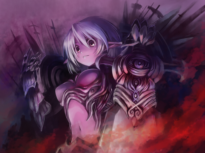 edobox, artemisia (pixiv fantasia), pixiv fantasia, pixiv fantasia 2, 1girl, brown eyes, elf, female focus, pointy ears, solo, white hair