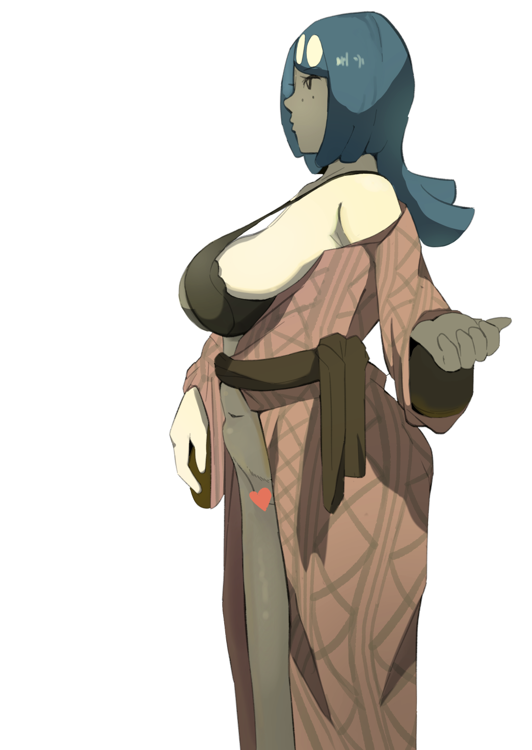 shoujosloop, lana's mother (pokemon), nintendo, pokemon, highres, 1girl, bra, breasts, curvy, japanese clothes, kimono, large breasts, mature female, navel, plump, solo, underwear, undressing, yukata