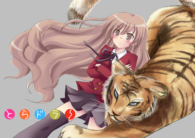 massala, aisaka taiga, toradora!, bad id, bad pixiv id, 00s, brown eyes, brown hair, long hair, school uniform, serafuku, solo, thighhighs, tiger