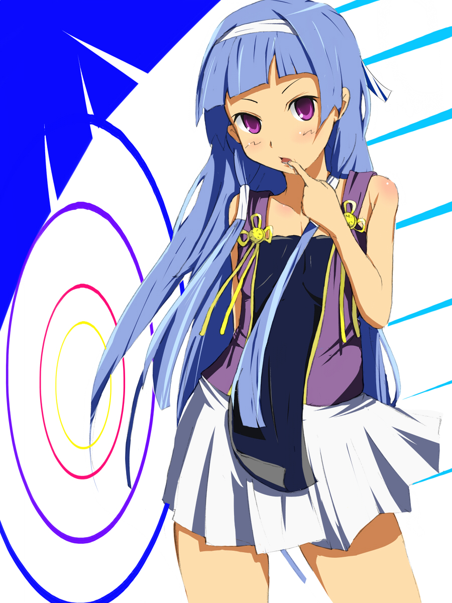 ebibaachan, nagi, kannagi, bad id, bad pixiv id, highres, 00s, 1girl, blue hair, blunt bangs, female focus, hairband, long hair, pleated skirt, purple eyes, skirt, solo, white skirt