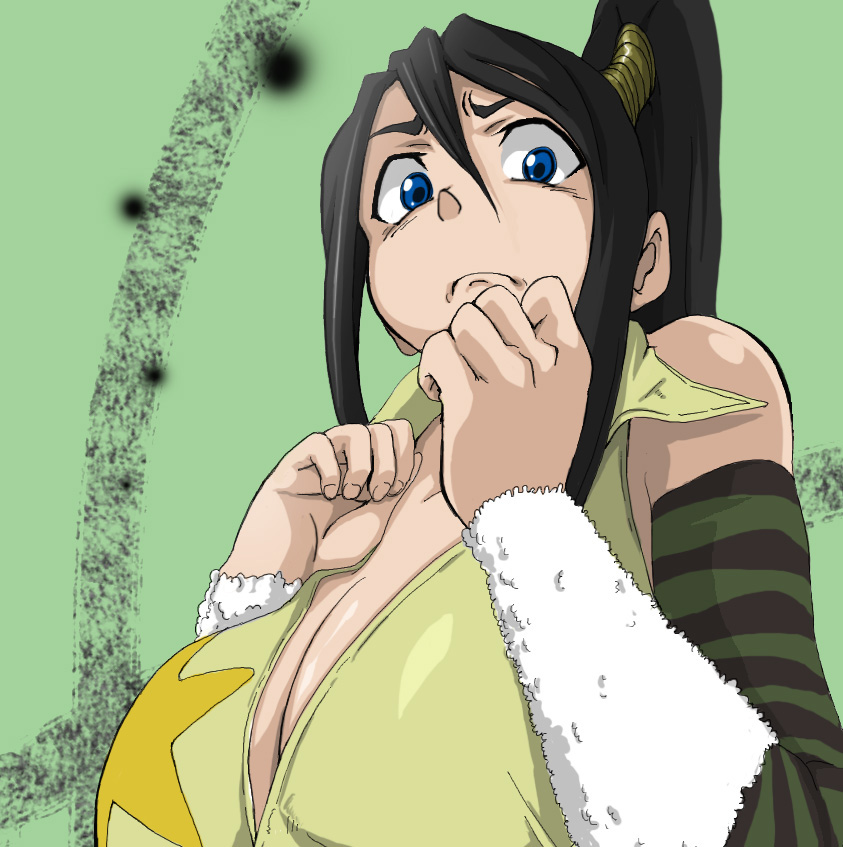 maaru, nakatsukasa tsubaki, soul eater, bad id, bad pixiv id, 00s, 1girl, black hair, blue eyes, breasts, female focus, huge breasts, large breasts, long hair, ninja, solo