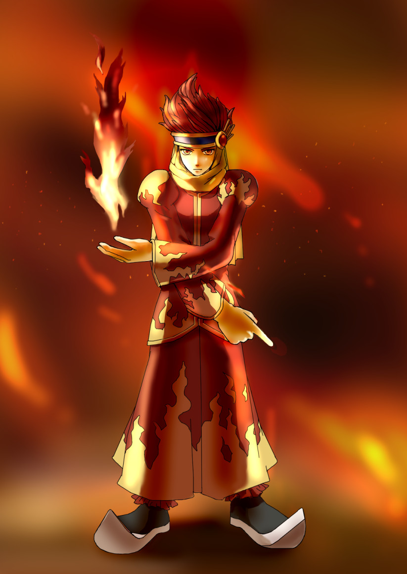 shashin, rubens, rubens (lom), legend of mana, seiken densetsu, fire, male focus, red hair, robe, solo
