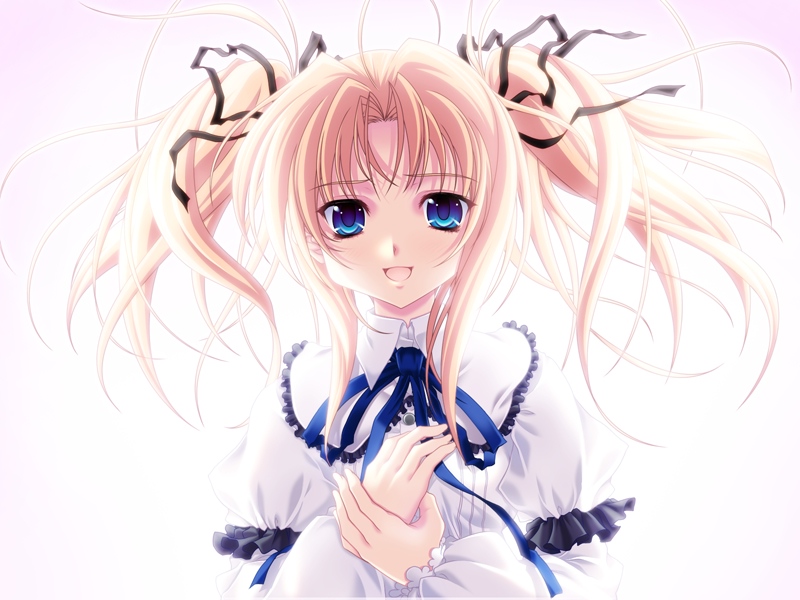 miyama-zero, shirogane tobari, kanojo tachi no ryuugi, blonde hair, blue eyes, long hair, solo, twintails
