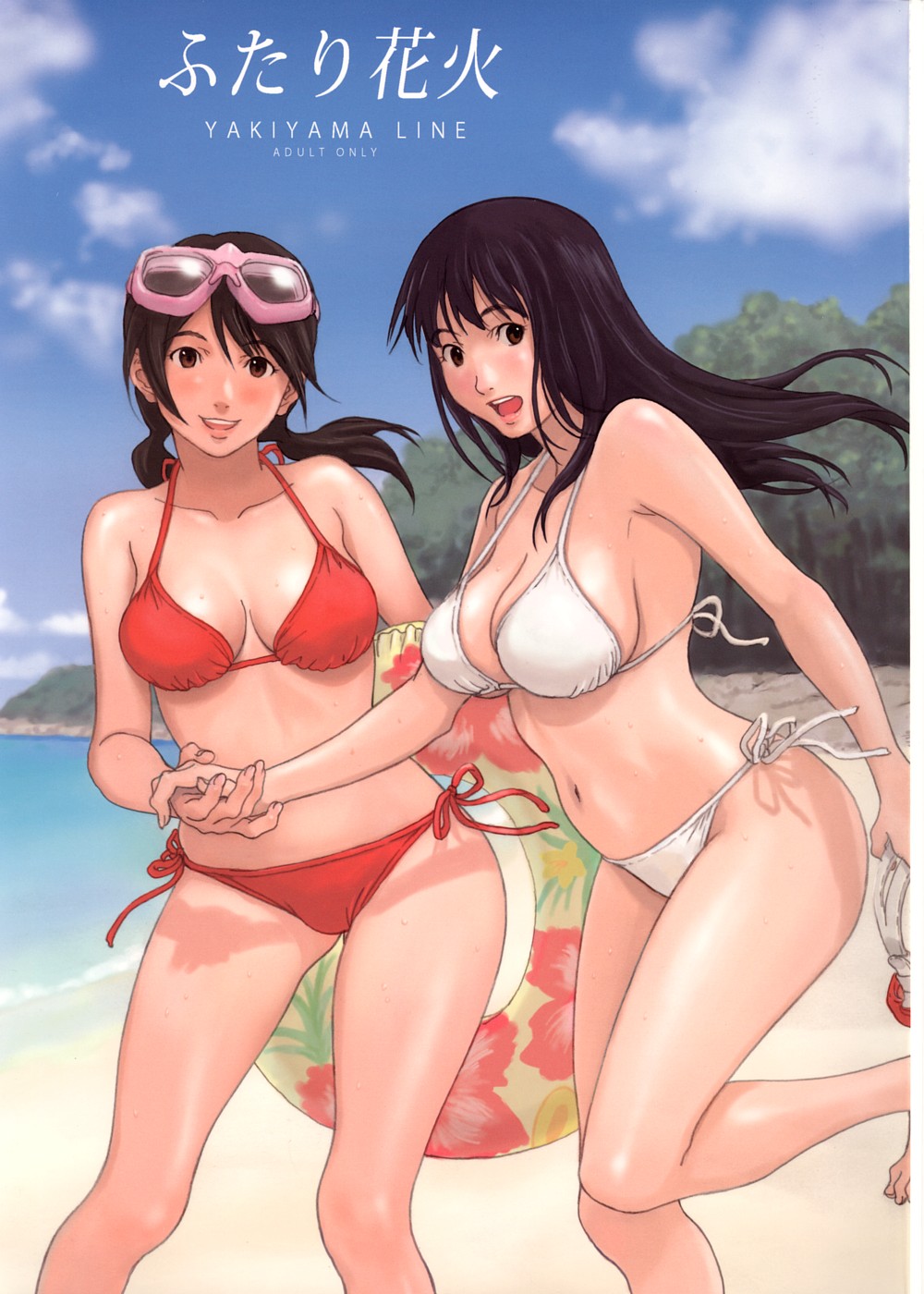 yakiyama line, original, highres, bikini, breasts, cleavage, open mouth, sideboob, smile, swimsuit