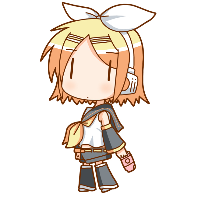minami (colorful palette), kagamine rin, vocaloid, 1girl, blonde hair, chibi, female focus, handheld game console, playstation portable, solo, | |