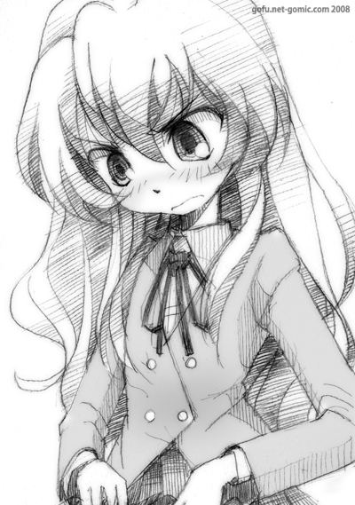 gofu, aisaka taiga, toradora!, traditional media, 00s, greyscale, monochrome, sketch, solo
