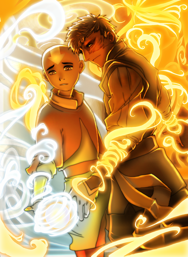 aang, zuko, avatar: the last airbender, nickelodeon, avatar, bending, 2boys, aerokinesis, bald, element bender, element bending, fire, multiple boys, pyrokinesis, scar, wind