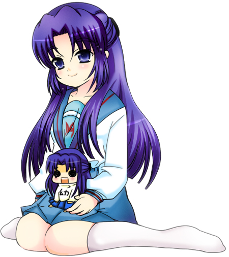 pokurouta, achakura, asakura ryoko, ashakura, suzumiya haruhi-chan no yuuutsu, suzumiya haruhi no yuuutsu, 00s, blue eyes, blue hair, chibi, dual persona, long hair, school uniform, serafuku, solo