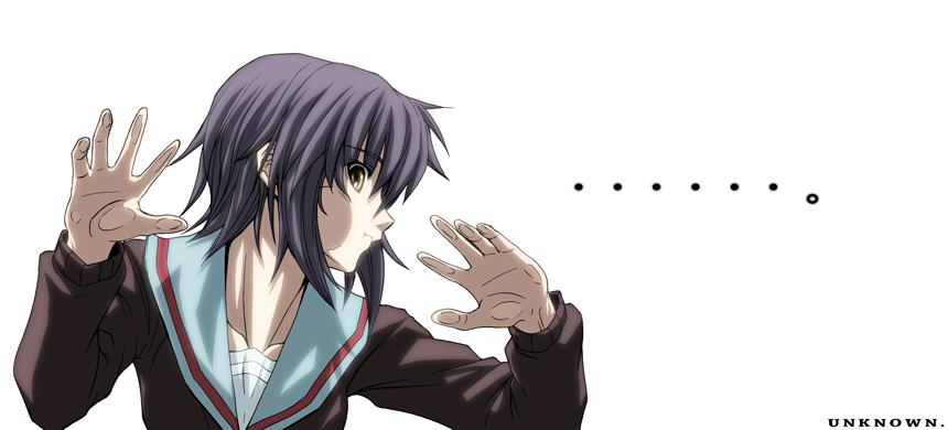imizu (nitro unknown), nagato yuki, suzumiya haruhi no yuuutsu, 00s, against glass, cardigan, cheek squash, fourth wall, glass, school uniform, serafuku, short hair, solo