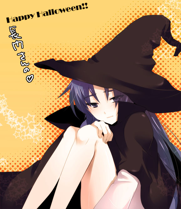 kurohara yuu, asakura ryoko, suzumiya haruhi no yuuutsu, 00s, blue eyes, blue hair, hat, long hair, solo, witch hat