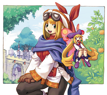 cornet espoir, kururu (marl kingdom), marl kingdom, nippon ichi, puppet princess (marl kingdom), lowres, 2girls, fairy, hat, mini person, minigirl, multiple girls, pantyhose