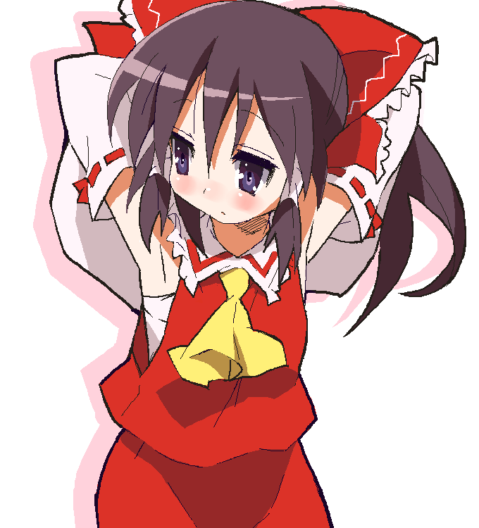9law, hakurei reimu, touhou, bad id, bad pixiv id, 1girl, armpits, female focus, oekaki, simple background, skirt, solo, white background