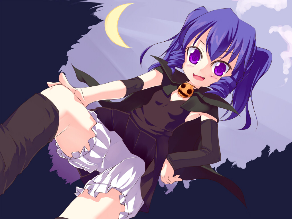 kuro (be ok), original, 1girl, blue hair, female focus, halloween, purple eyes, solo