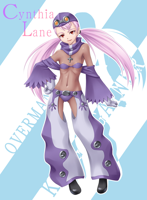 amane (funfun), funfun, cynthia lane, overman king gainer, 00s, flat chest, gloves, goggles, long hair, pink hair, red eyes, solo, twintails