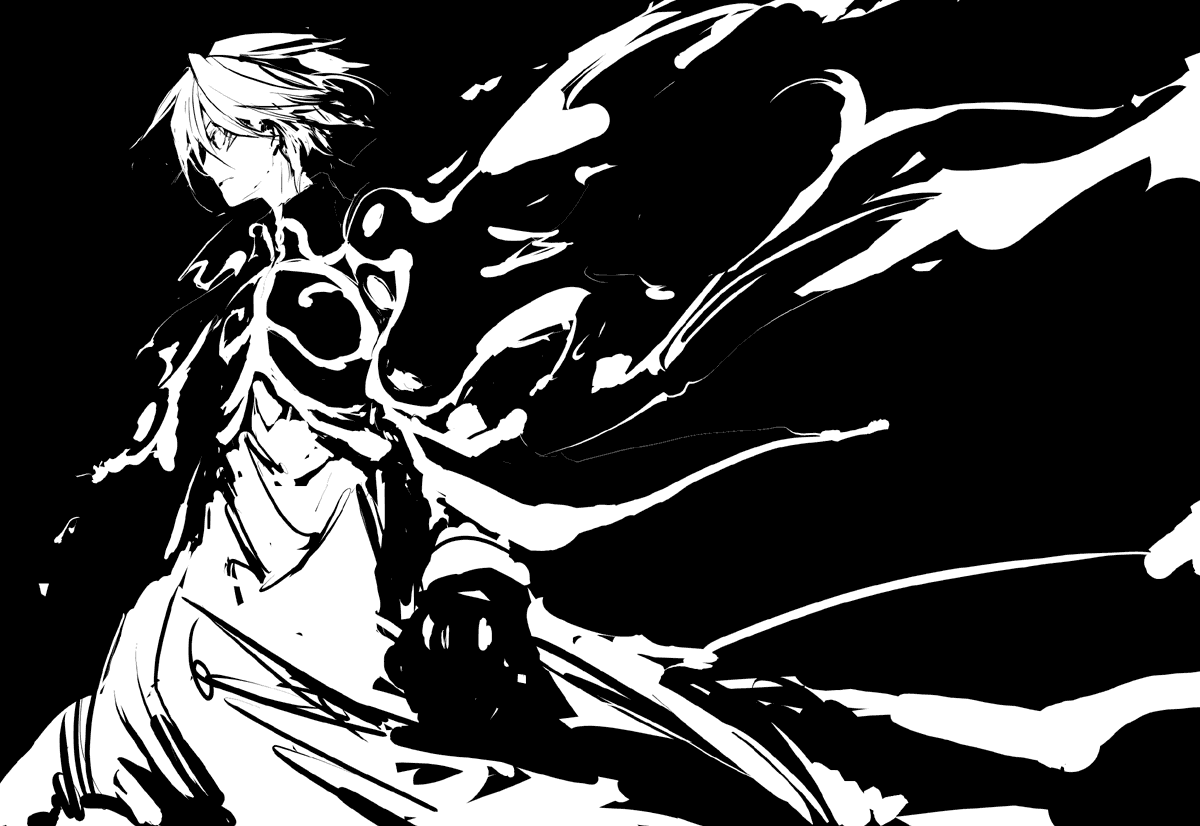 nomoto, teke, taikoubou, houshin engi, bad id, bad pixiv id, md5 mismatch, 1990s (style), 1boy, greyscale, male focus, monochrome, robe, short hair, solo