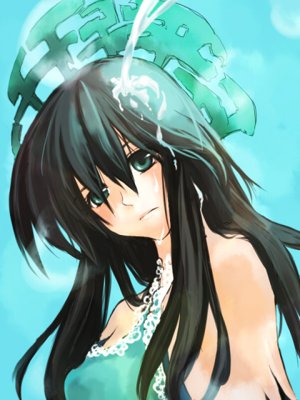 otaki55, ryuukitsu koushu, houshin engi, 1990s (style), black hair, green eyes, long hair, retro artstyle, solo