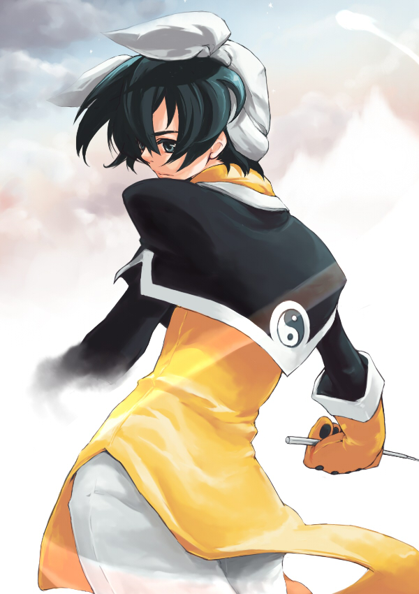 otaki55, taikoubou, houshin engi, 1990s (style), 1boy, black hair, gloves, male focus, short hair, solo, yin yang