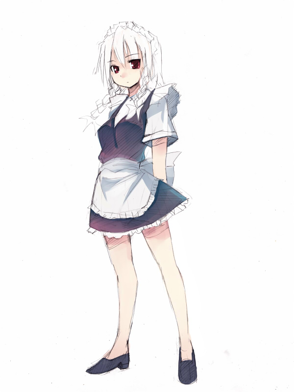 seo tatsuya, izayoi sakuya, touhou, silver hair, 1girl, braid, female focus, short hair, solo, twin braids