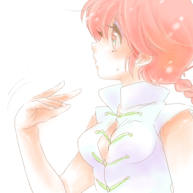 hoshino lala, ranma-chan, saotome ranma, ranma 1/2, 1girl, braid, breasts, cleavage, female focus, genderswap, genderswap (mtf), profile, red hair, sleeveless, small breasts, solo