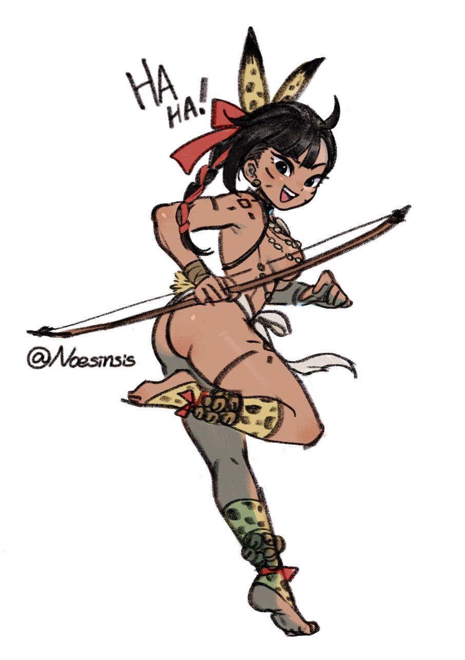 1girl, bow (weapon), dark-skinned female, dark skin, looking at viewer, noesinsis, weapon