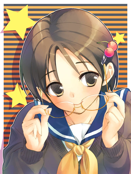 yuuki keisuke, original, cardigan, glasses, hair ornament, hairclip, school uniform, serafuku, solo