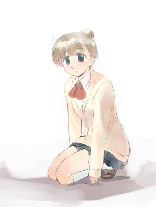 ikeda jun (mizutamari), original, tagme, kneeling, school uniform, serafuku, short hair, solo