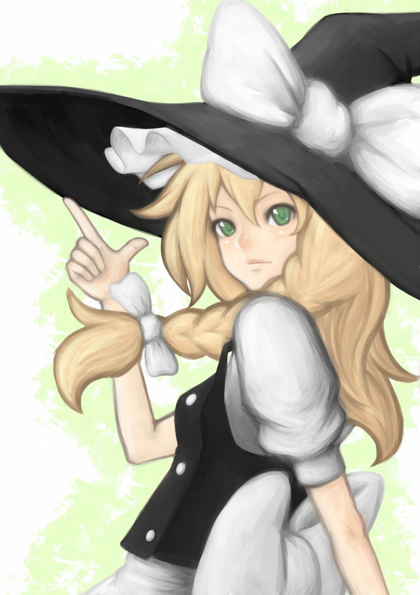 riichi, shun (nikoru555), kirisame marisa, touhou, highres, 1girl, blonde hair, braid, female focus, green eyes, hat, solo